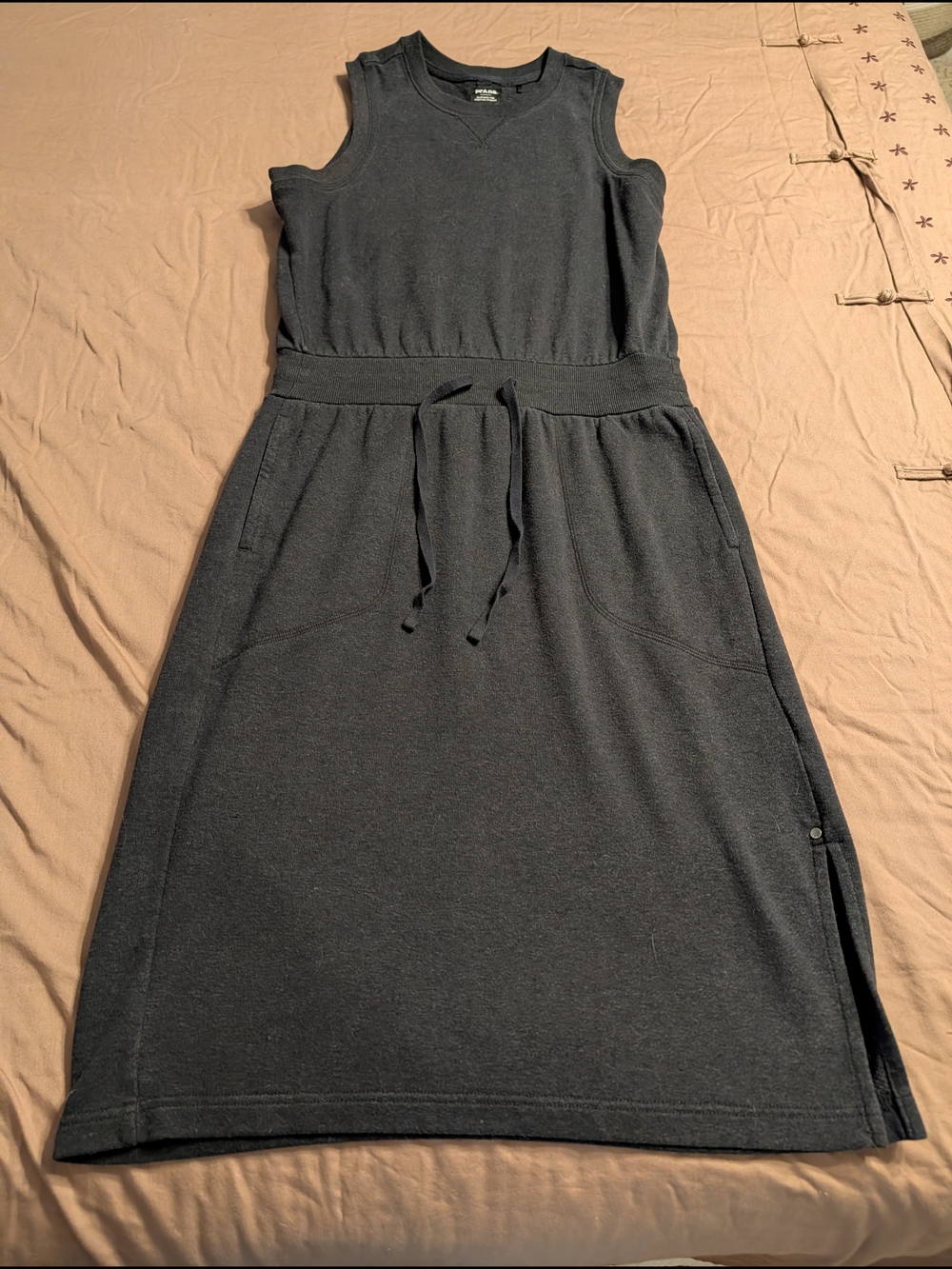 Prana Beach Hopper Dress In Charcoal- Drawstring Waist